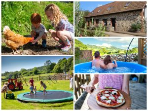 collage of images showing child and family friendly devon holidays at smallicombe
