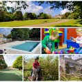 collage of images showing child and family friendly cornwall holidays at broomhill manor