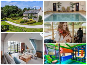 collage of images showing child and family friendly devon holidays at libbear barton
