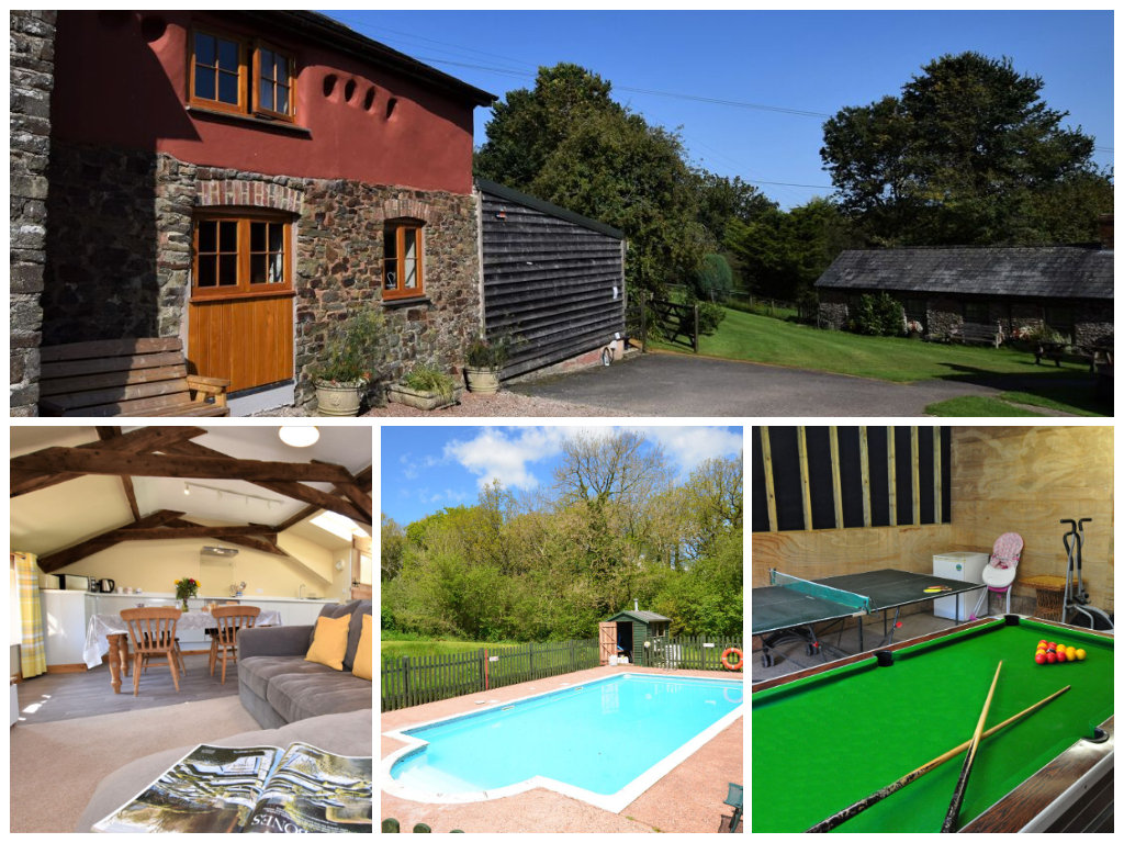 collage of images showing family friendly devon cottage
