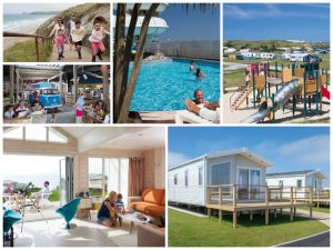 collage of images showing family friendly holiday park holidays at Perran Sands, Cornwall