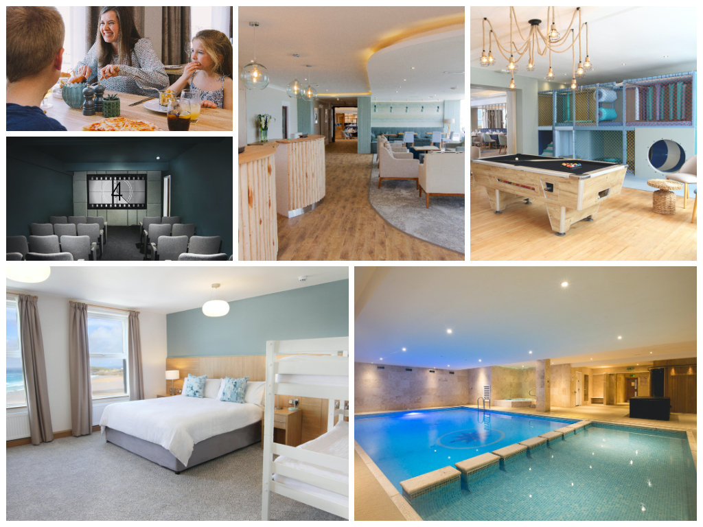 collage of images showing child and family friendly Cornwall holidays at the Esplanade Hotel