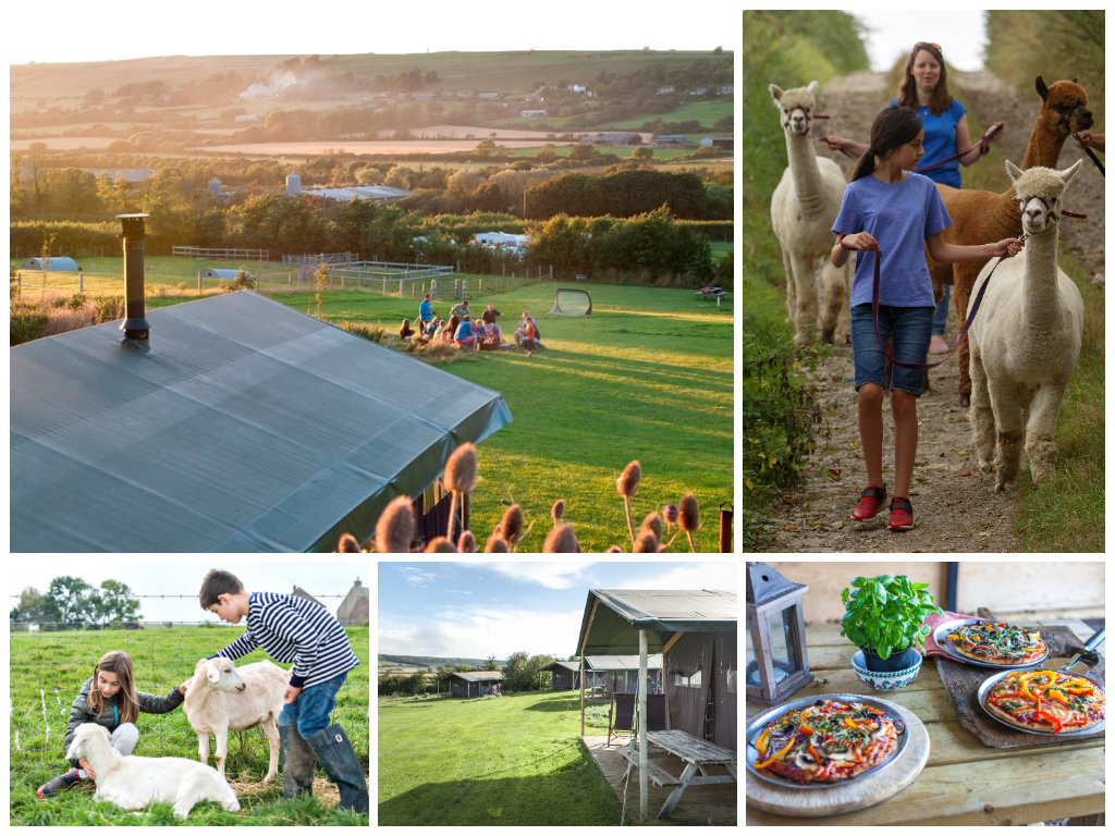 collage of images showing child and family friendly holidays at east shilvinghampton farm