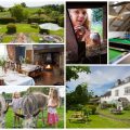 collage of images showing child and family friendly devon holidays at stickwick manor and cottages