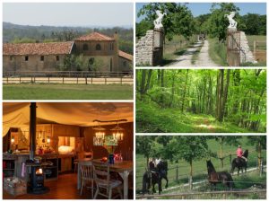 collage of images showing child and family friendly glamping holidays at domaine st christophe france