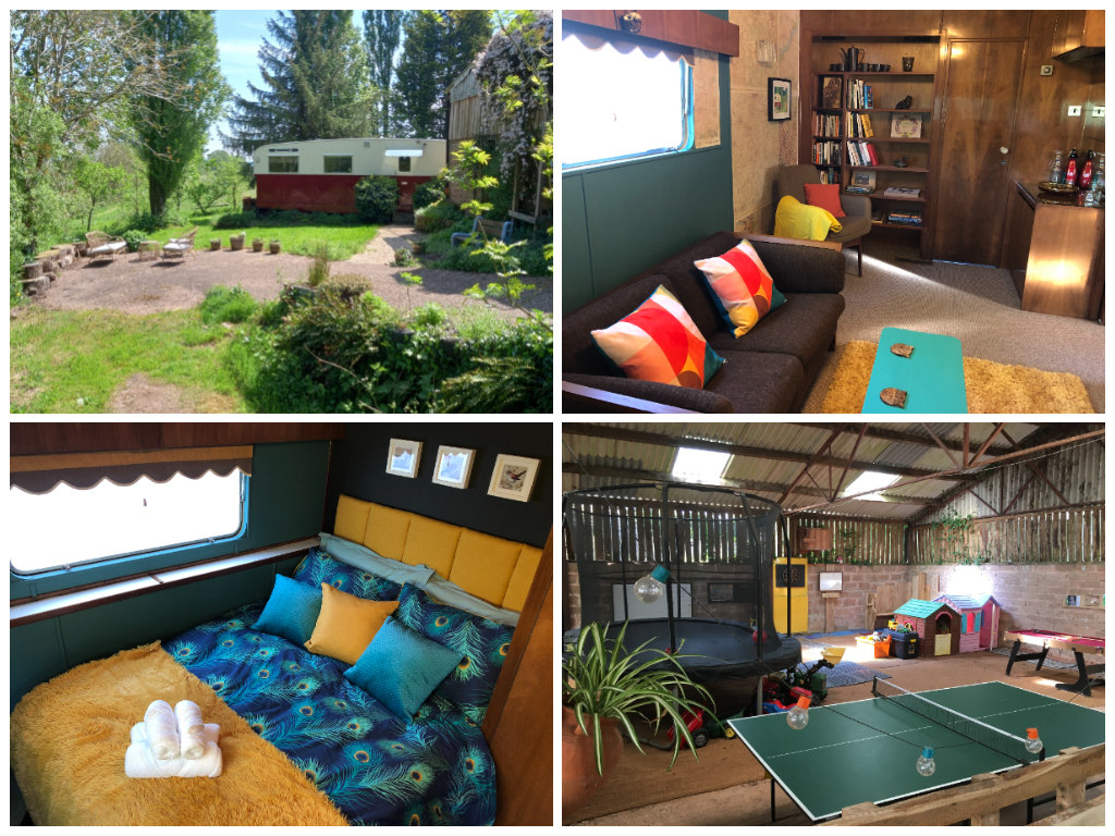 collage of images showing child and family friendly holidays at the big hoot caravan devon