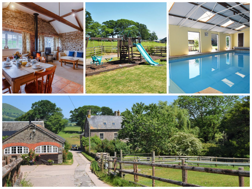 collage of images showing child and family friendly holidays at cottages near abergavenny