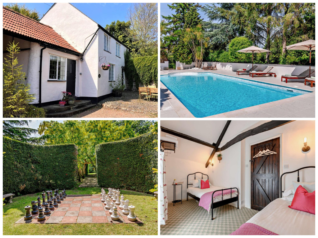 collage of images showing child and family friendly holidays at minehead cottages, somerset