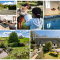 collage of images showing child and family friendly devon holidays at pitt farm