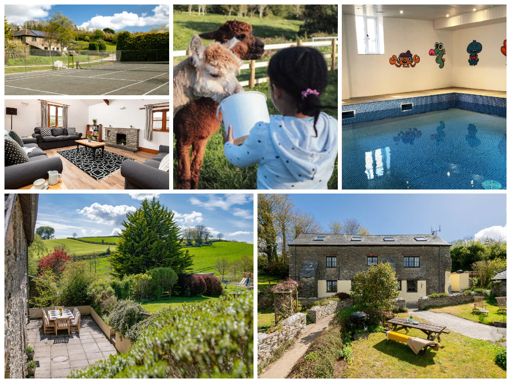 collage of images showing child and family friendly devon holidays at pitt farm