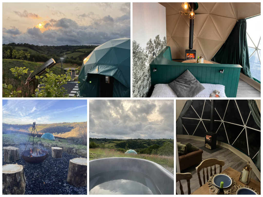 collage of images showing child and family friendly glamping holidays at pont tyweli glamping south west wales