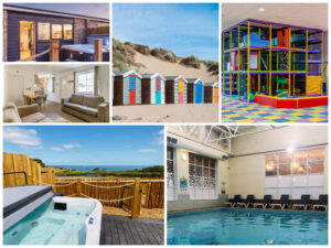 collage of images showing child and family friendly holidays at north devon resort