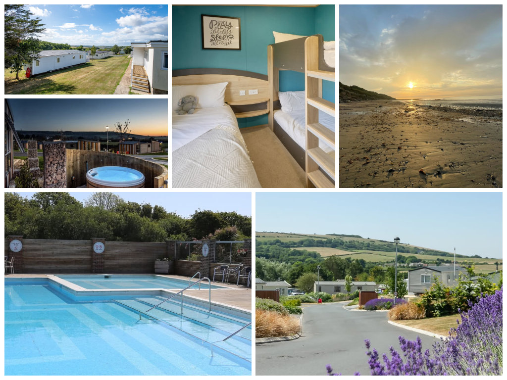 collage of images showing child and family friendly isle of wight holidays at whitecliff bay holiday park